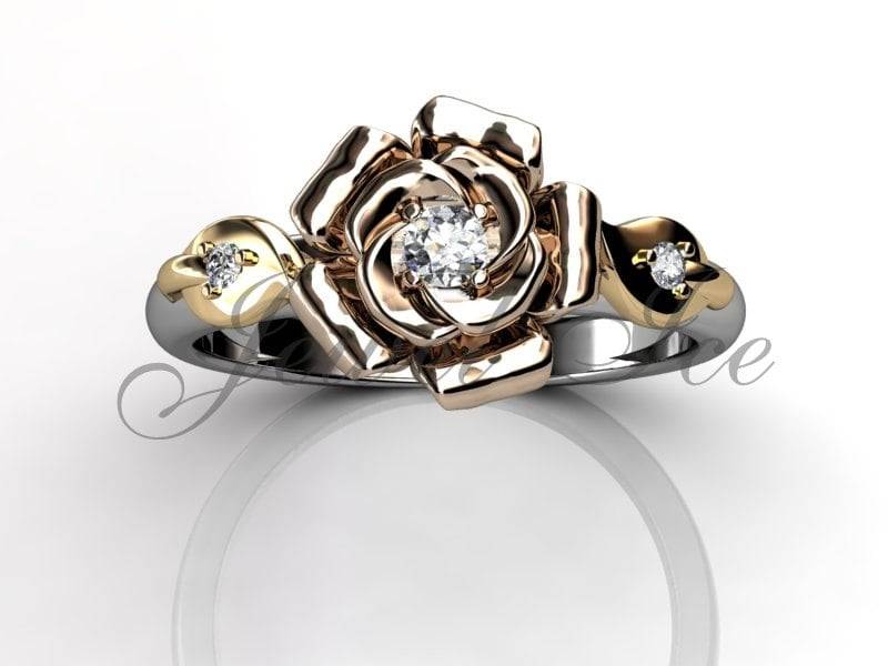 Blume Verlobungsring - 14K Weiß Gelb Und Rotgold Diamant Einzigartige Floral Ehering Jubiläum Ring E.r-1115-8 von Jewelice