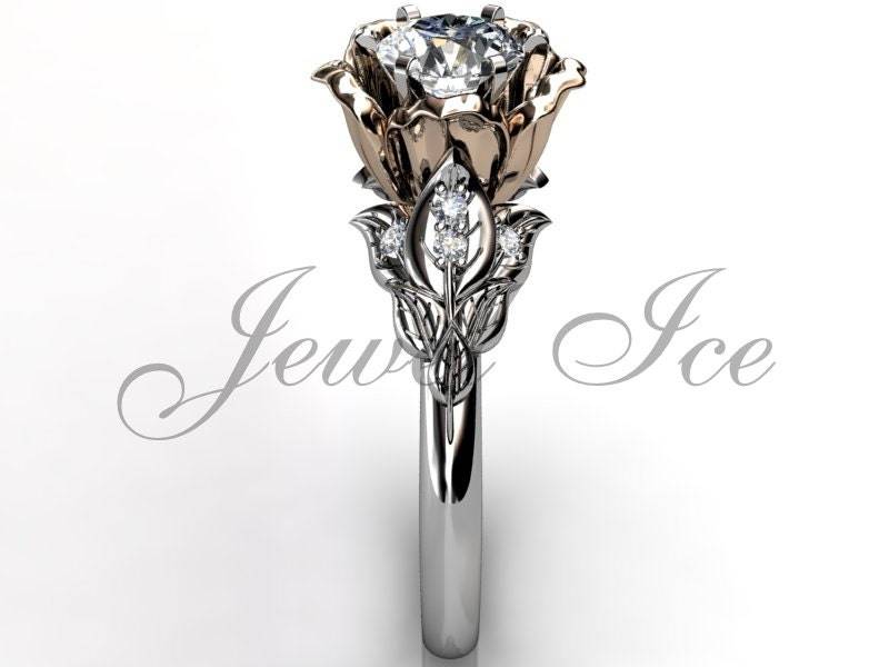 Blume Verlobungsring - 14K Weiß Und Roségold Diamant Einzigartiger Blumen Verlobungsring, Ehering, Jubiläumsring Er-1033-5 von Jewelice