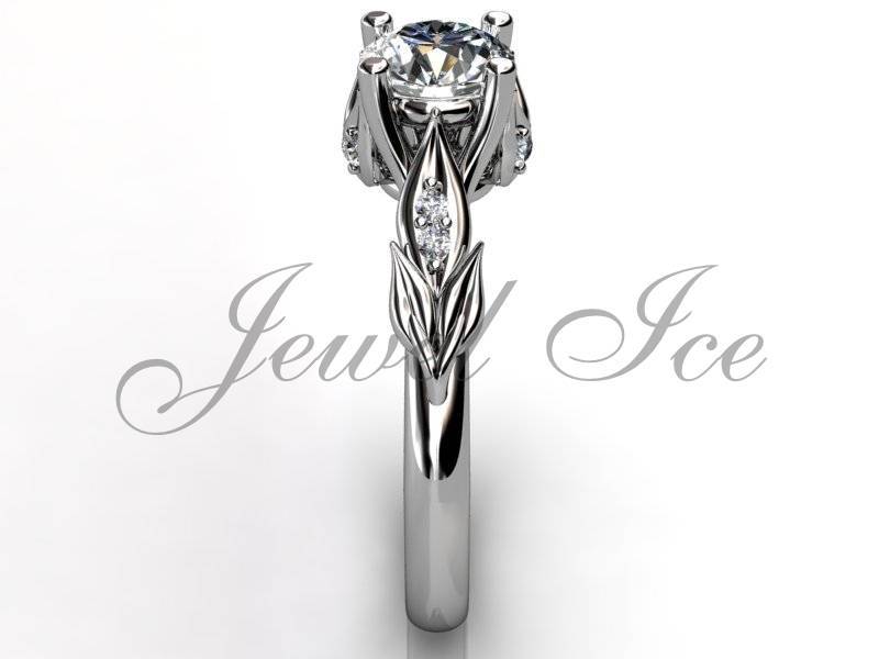 Blume Verlobungsring - 14K Weißgold Diamant Blumenstrauß Unikat Floral Ehering Er-1047-1 von Jewelice