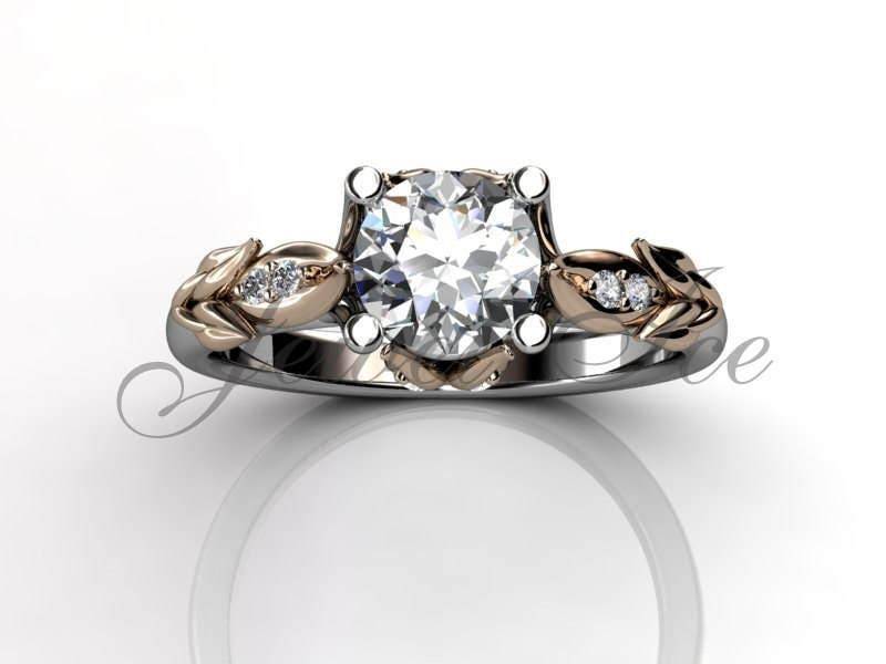 Blumen Verlobungsring, 14K Weiß Und Roségold Diamant Blatt Rebe Verlobungsring Jahrestag Ring Brautring Ehering Er-1047-5 von Jewelice