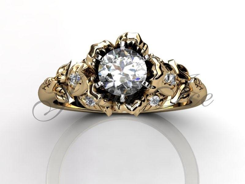 Blumen Verlobungsring - 14K Gelbgold Diamant Unikat Verlobungsring, Ehering, Jubiläumsring Er-1116-2 von Jewelice