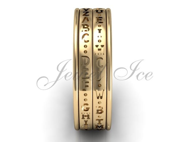 Decoder Ring - 14 K Gelbgold Zwei Reihe Spinner Da Vinci Cryptex Codex Pfund-2024-2 von Jewelice