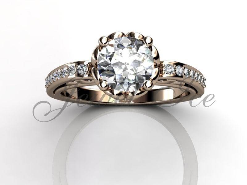 Filigrane Scroll Verlobungsring - 14 K Rose Gold Diamant Einzigartige Jugendstil Filigran Verlobungsring, Filigrane Ehering E.r-1091-3 von Jewelice