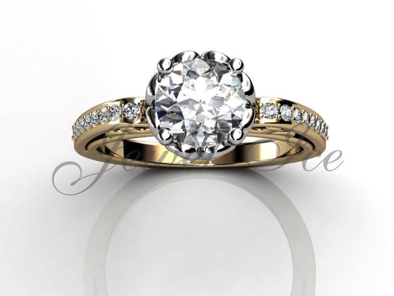 Filigrane Scroll-Verlobungsring - Gelb-Weiß-Gold Diamant Art Nouveau Filigrane Scroll-Verlobungsring, Ehering E.r-1091-7 von Jewelice