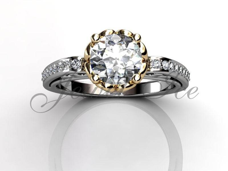 Filigrane Scroll-Verlobungsring - Weiß & Gelb Gold Diamant Art Nouveau Filigrane Scroll-Verlobungsring, Ehering E.r-1091-4 von Jewelice