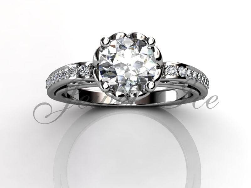 Filigrane Scroll-Verlobungsring - White Gold Diamant Einzigartige Kunst Nouveau Filigrane Scroll-Verlobungsring, Ehering E.r-1091-1 von Jewelice