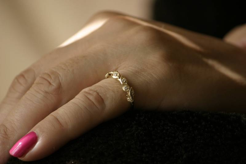 Floral Ehering - 14 K Gelb Gold Diamond Ungewöhnliche Einzigartigen Blatt Und Rebe Hochzeitsband lb-2027-2 von Jewelice