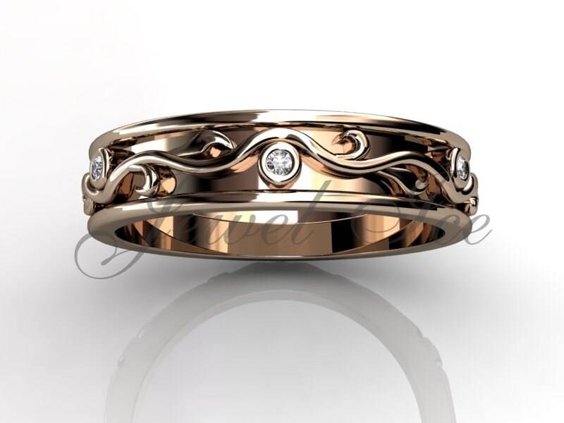 Floral Ehering - 14 K Rose Gold Diamond Ungewöhnliche Einzigartigen Blatt Und Rebe Hochzeitsband lb-2017-3 von Jewelice