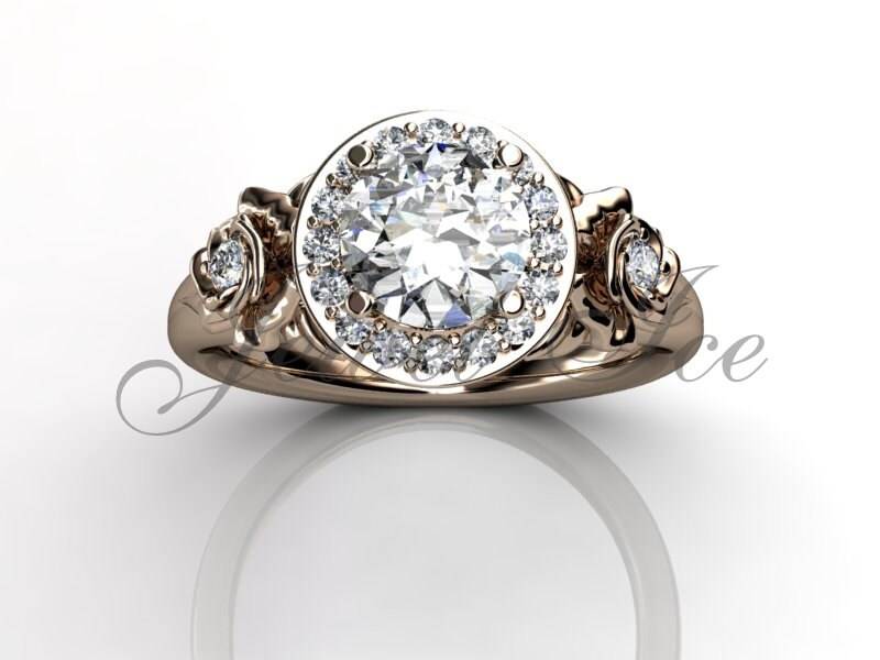 Floral Verlobungsring - 14 K Rose Gold Diamond Ungewöhnlichen Einzigartige Braut Ring Ehering Jubiläum Er-1098-3 von Jewelice
