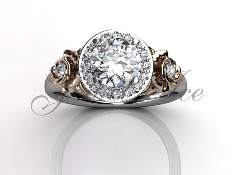 Floral Verlobungsring - 14 K Weiß Und Rose Gold Diamond Einzigartige Braut Ring Ehering Jubiläum Er-1098-5 von Jewelice