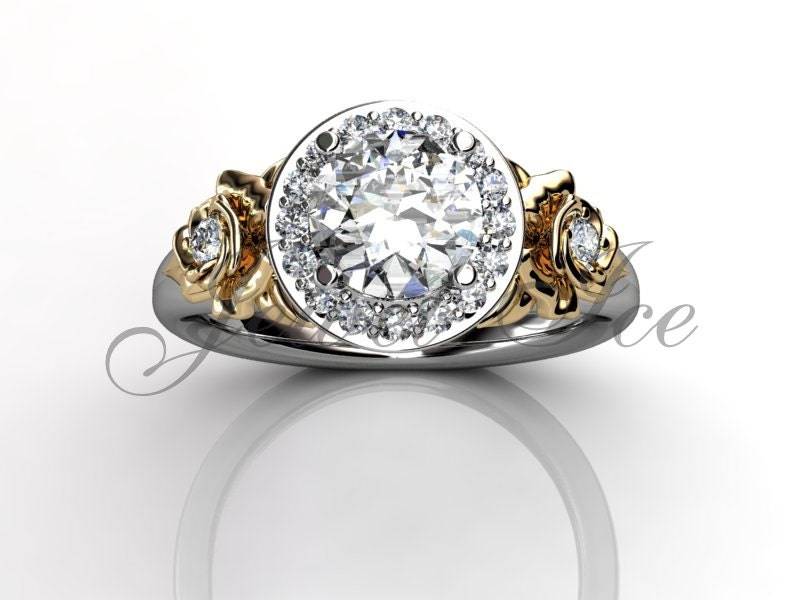 Floral Verlobungsring - 14K Weiß Und Gelb Gold Diamond Einzigartige Ehering Jubiläum Ring Er-1098-4 von Jewelice