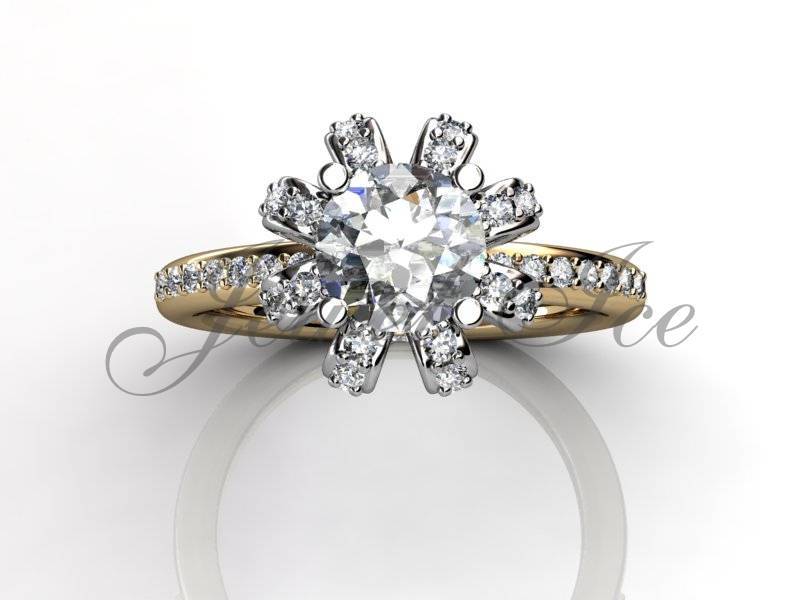 Krone Verlobungsring -14 K Gelb Und Weiß Gold Diamant Einzigartige Art-Deco Verlobungsring, Jahrestagsring Ehering E.r-1136-7 von Jewelice