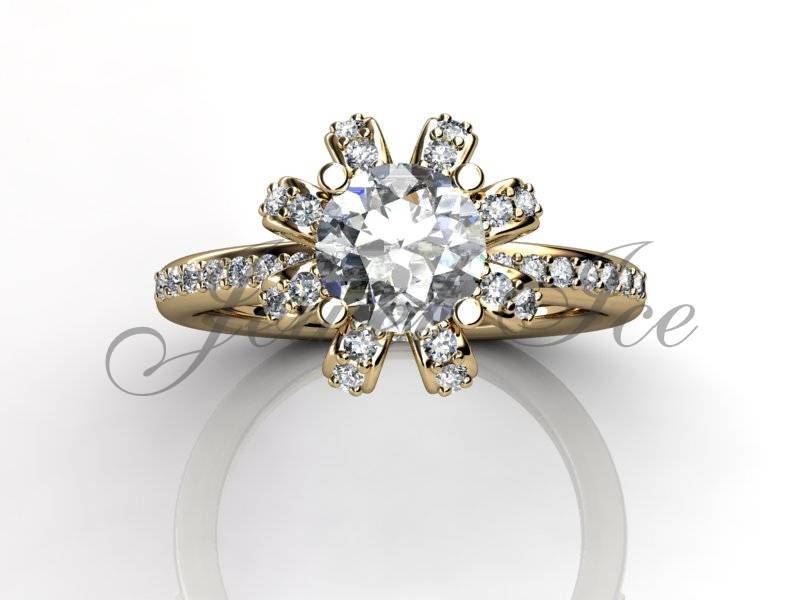 Krone-Verlobungsring - 14 K Gelbgold Diamant Einzigartige Art-Deco Krone Verlobungsring, Jahrestagsring Ehering E.r-1136-2 von Jewelice