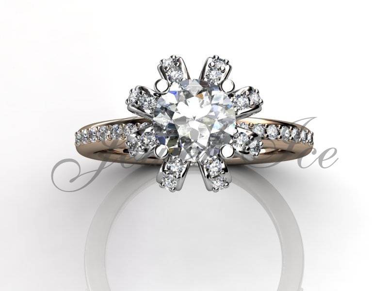 Krone Verlobungsring - 14K Rose Und Weiß Gold Diamant Einzigartige Art-Deco Verlobungsring, Jahrestagsring Ehering E.r-1136-6 von Jewelice