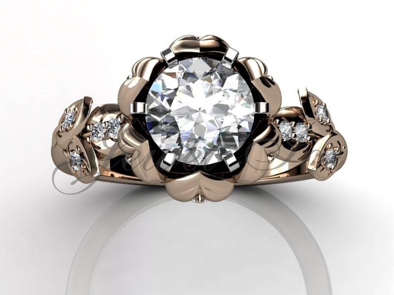 Lotus Flower Verlobungsring - 14 K Rose Gold Diamond Ungewöhnliche Einzigartigen Blume Verlobungsring, Ehering, Jahrestag Ring Er-1106-3 von Jewelice