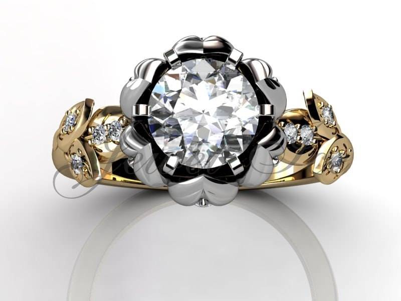 Lotus Flower Verlobungsring - 14K Gelb & Weiß Gold Diamant Einzigartigen Blume-Verlobungsring, Ehering, Jahrestag Ring Er-1106-7 von Jewelice