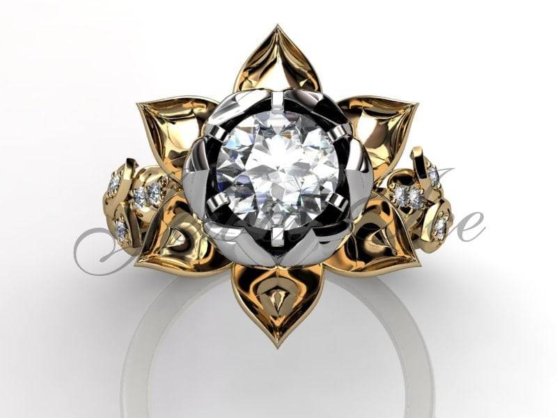 Lotus Moissanit Verlobungsring - 14K Gelb Und Weiß Gold Forever Brilliant Ermz-1076-7 von Jewelice