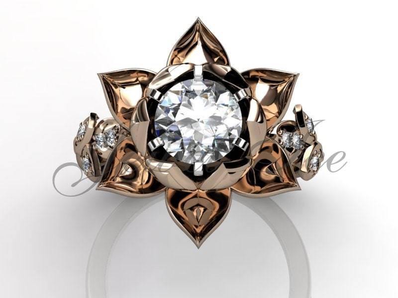 Lotusblume Moissanit Verlobungsring - 14K Roségold Forever One Diamant Lotusblüte Ermz-1076-3 von Jewelice