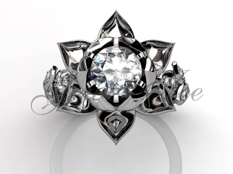 Lotusblume Moissanit Verlobungsring - 14K Weißgold Lotusblüte Forever One Verlobungsring, Beste Freundin Geschenk Ermz-1076-1 von Jewelice