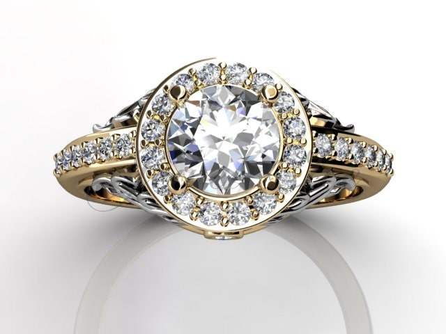 Moissanite Verlobungsring - 14 K Gelb Und Weiß Gold Immer Ein Diamant Floral Verlobungsring, Ehering Ermz-1056-7 von Jewelice