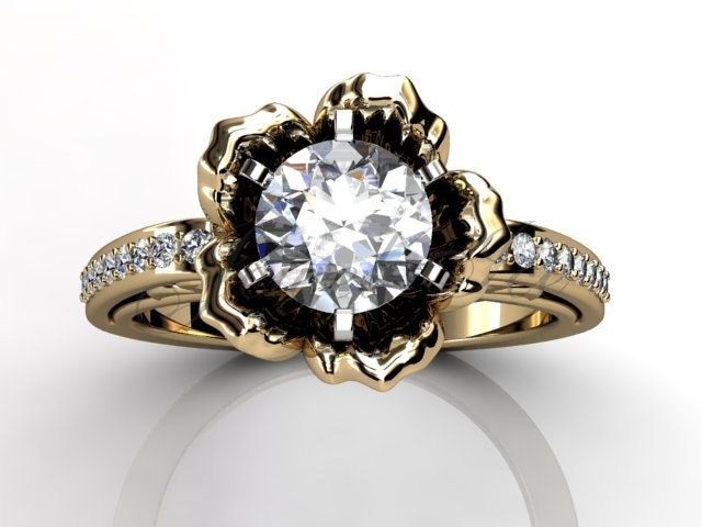 Moissanite Verlobungsring - 14 K Gelbgold Für Immer Ein Diamant Ungewöhnliche Einzigartige Blume Verlobungsring, Ehering Ermz-1077-2 von Jewelice