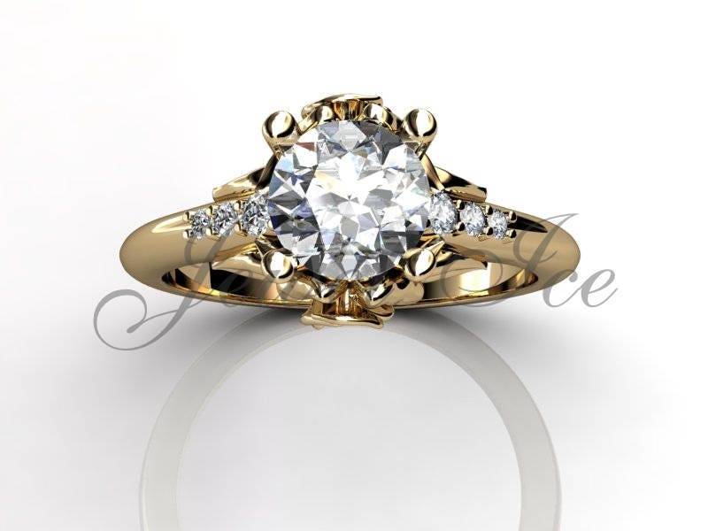 Moissanite Verlobungsring - 14 K Rose Gold Für Immer Ein Diamant Einzigartige Blatt Und Blume Verlobungsring, Ehering Ermz-1038-2 von Jewelice
