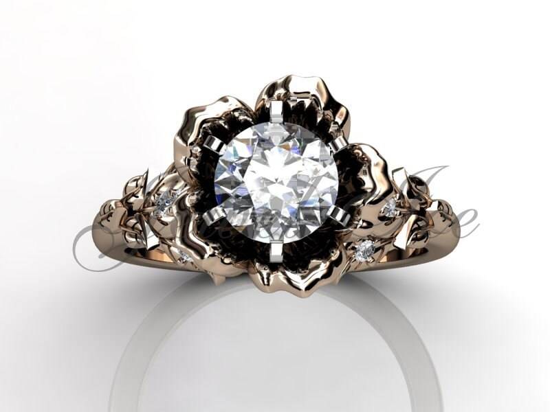 Moissanite Verlobungsring - 14 K Rose Gold Für Immer Ein Einzigartige Blume Verlobungsring, Ehering Ermz-1080-3 von Jewelice