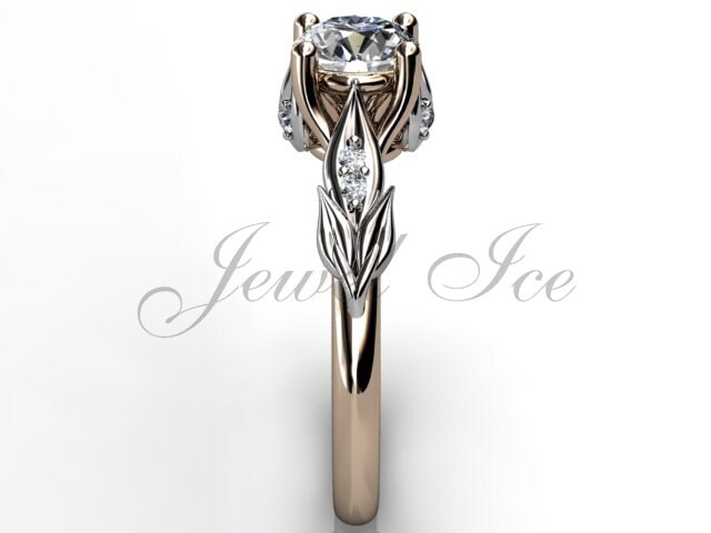 Moissanite Verlobungsring - 14 K Rose Und Weißem Gold Immer Ein Diamant Einzigartige Floral Verlobungsring, Ehering Ermz-1047-6 von Jewelice