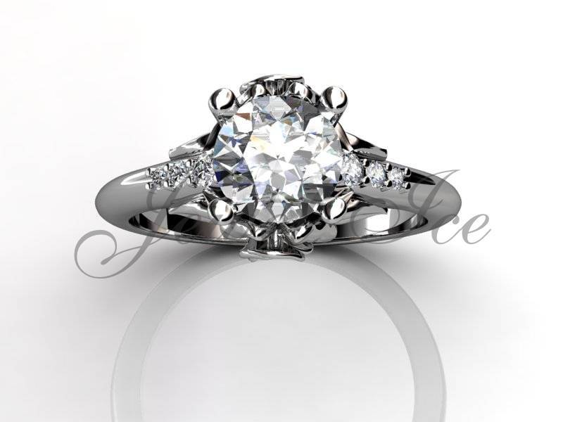 Moissanite Verlobungsring - 14 K White Gold Immer Ein Diamant Einzigartige Blatt Und Blume Verlobungsring, Ehering Ermz-1038-1 von Jewelice