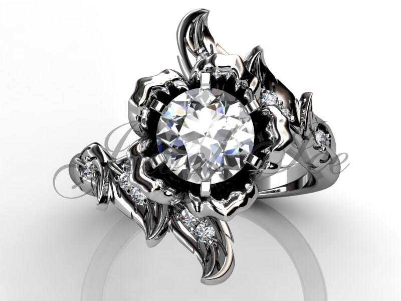 Moissanite Verlobungsring - Platin Für Immer Ein Moissanit Einzigartige Blume Verlobungsring, Ehering, Jubiläums-Ring Ermz-1071 von Jewelice