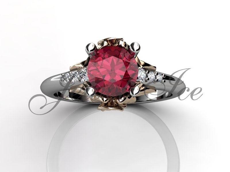 Rubin & Echter Diamant Verlobungsring, 14K Weiß Und Roségold Blumen Juli Geburtsstein Ring, Mutter Ring Br-1038-5R von Jewelice