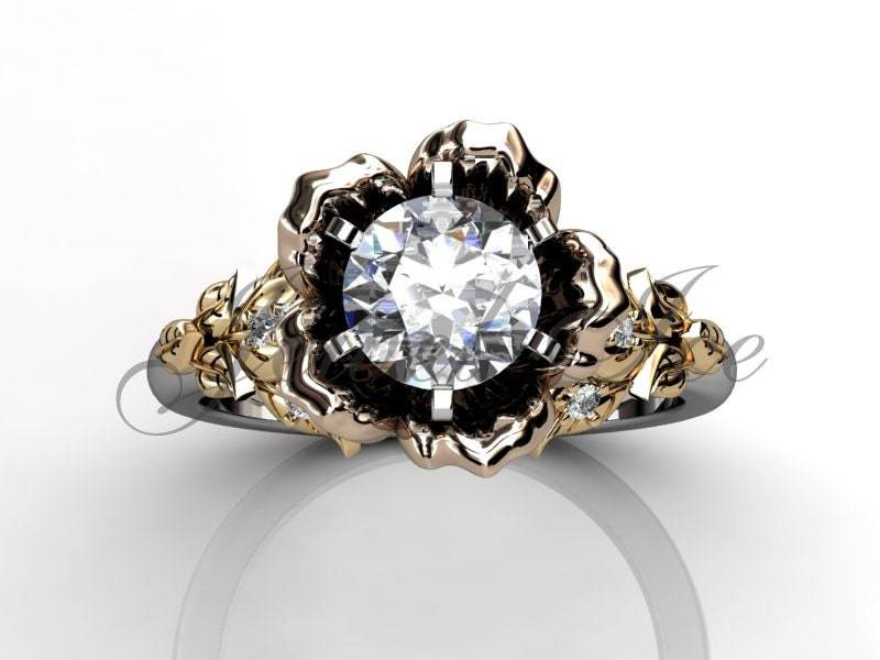 Verlobungsring - 14K Blume Weiß Rosa Und Gelb Gold Diamond Einzigartige Ehering Jubiläum Ring Er-1080-8 von Jewelice