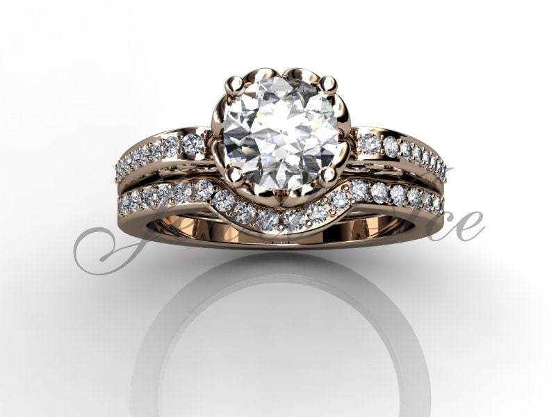 Verlobungsring Set - 14K Rose Gold Diamant Einzigartige Art-Deco-Filigrane Scroll Eheringe Braut Er-1094-3 Gesetzt von Jewelice
