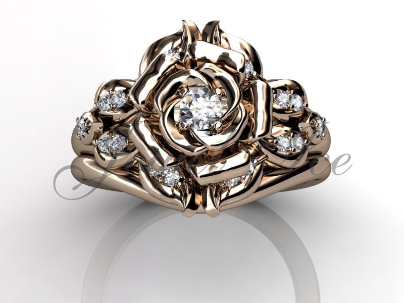 Verlobungsring Set - 14K Rose Gold Diamant Einzigartige Blume Hochzeit Band Ehering Braut Gesetzt E.r-1126-3 Verlobungsring Set - 14K Rose Gold Diamant Einzigartige Blume Hochzeit Band Ehering Braut Gesetzt E.r-1126-3 von Jewelice