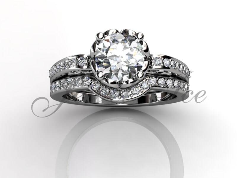 Verlobungsring Set - Platin Diamant Einzigartige Art-Deco-Filigrane Scroll Eheringe Braut Er-1094 von Jewelice