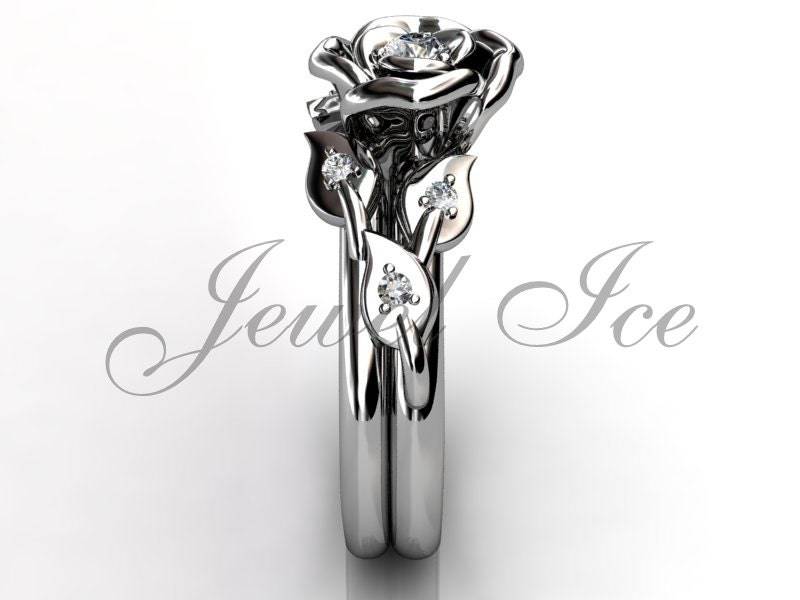 Verlobungsring Set - Platin Diamant Unikat Blume Trauring Hochzeitsring Brautring Er-1119 von Jewelice