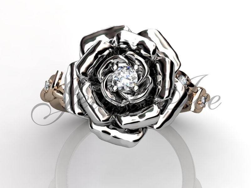 Verzauberte Rose Verlobungsring - 14K Und Weiß Gold Diamant Einzigartige Blume Verlobungsring, Ehering, Jahrestag Ring E.r-1148-6 von Jewelice