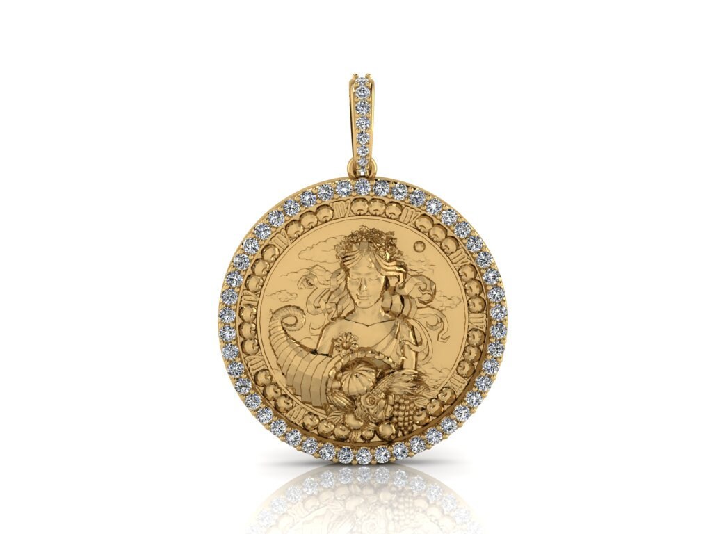 Jungfrau Sternzeichen Münze Halskette/ Horoskop Medaillon/Einzigartige Rund Anhänger Mit Natürlichen Diamanten 14K Massivgold, Ohne Kette Verkauft von JeweliciousUS