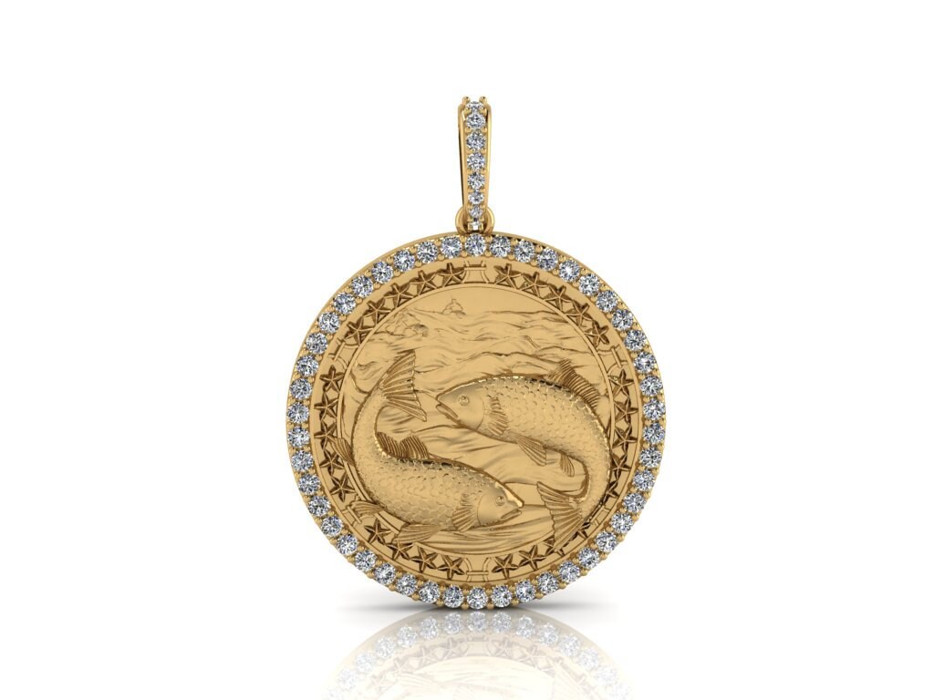 Stück Sternzeichen Münze Halskette/ Stücke Horoskop Medaillon/Unikate Rund Anhänger Mit Natürlichen Diamanten 14K Massivgold, Ohne Kette Verkauft von JeweliciousUS