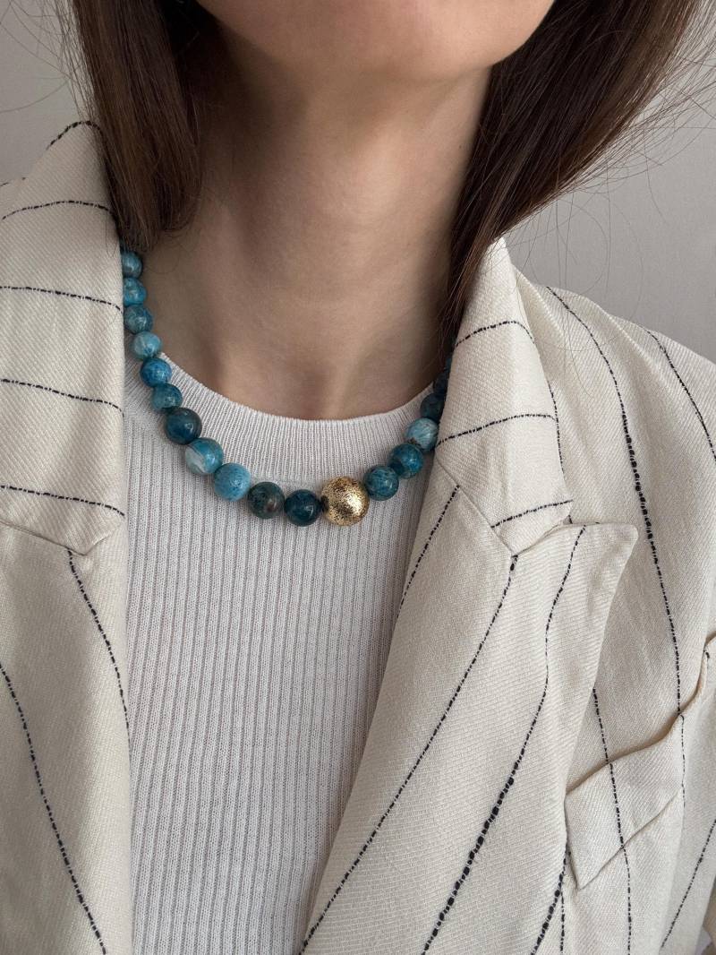 Chunky Türkis Halskette, Blaue Apatit Statement Edelstein Halskette Gold, Ocean Schmuck, Jewell Reef Chunky Türkis Halskette, Blaue Apatit Statement Edelstein Halskette Gold, Ocean Schmuck, Jewell Reef von JewellReef