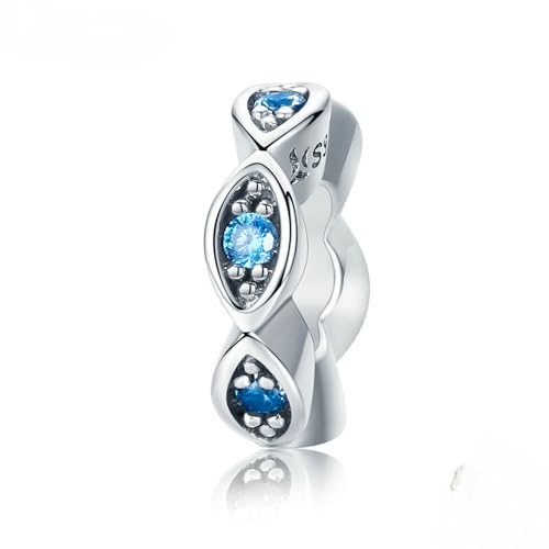 Jewellbox - Blaues Auge Silber Spacer Charm Bead 2er Set - Damen Charms für Armbänder S925 Geschenk für sie. von Jewellbox