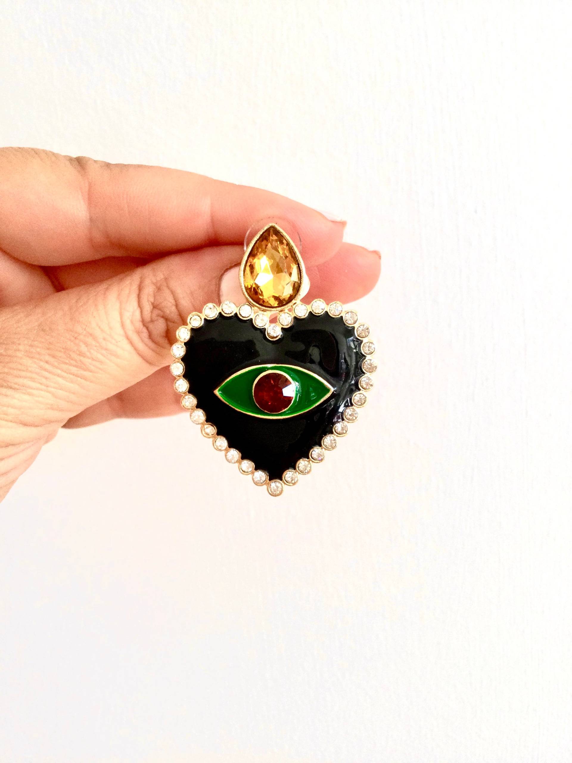 Kristall Liebe Herz Böses Auge Ohrringe Kristall Liebe Herz Böses Auge Ohrringe von JewelledBazaar