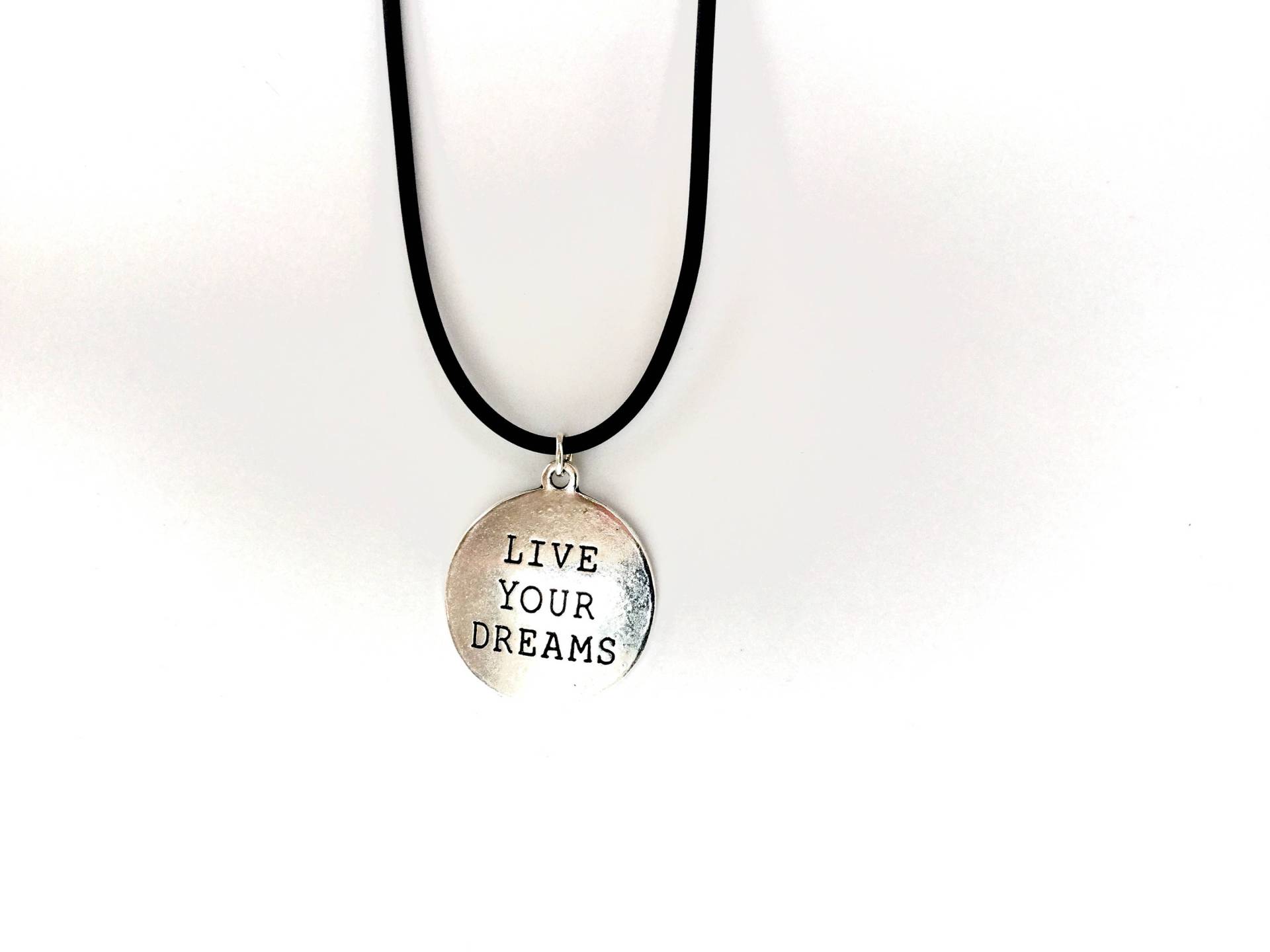 Lederband Mit Silber Anhänger Halskette - Leben Sie Ihren Traum Anhänger Lederband Mit Silber Anhänger Halskette - Leben Sie Ihren Traum Anhänger von JewelledBazaar