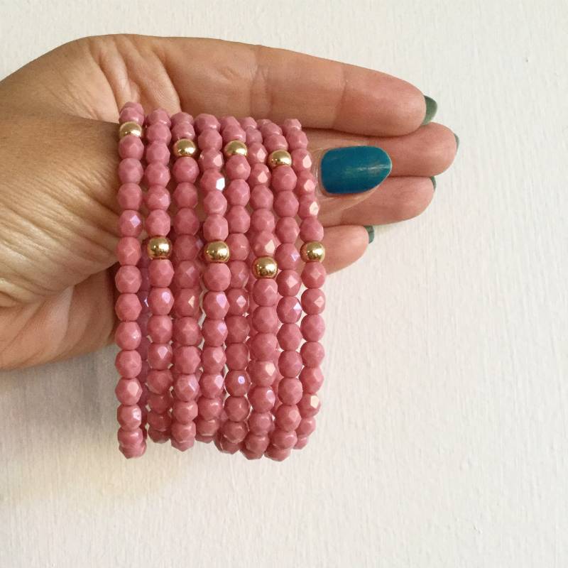 Rosa Kristall Mit Gold Perlen Armband-stack Rosa Kristall Mit Gold Perlen Armband-stack von JewelledBazaar