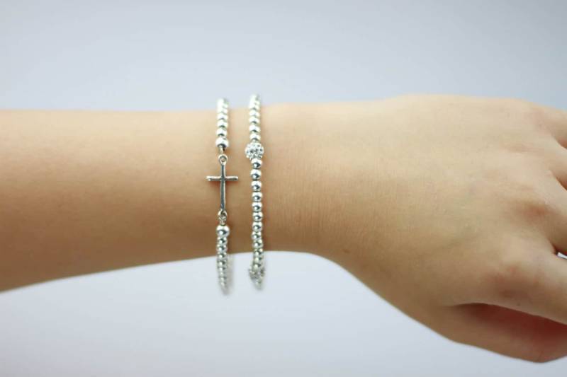 Silber Side Cross Bracelet Stack Silber Side Cross Bracelet Stack von JewelledBazaar