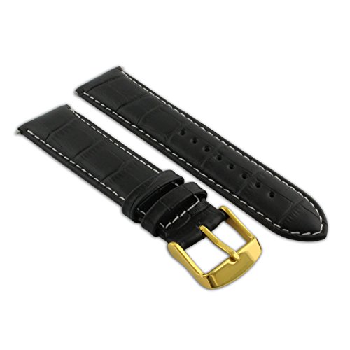 14 mm Schwarz & Weiß Echtleder Mock Croc Uhrenarmband Band Herren Krokodil Gepolsterte Gold Schnalle von Jewellers Tools