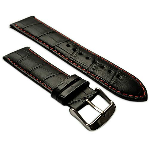 16 mm Uhrenarmband echt Leder Mock Croc Band Herren Edelstahl-Schnalle Schwarz/Rot gepolstert von Jewellers Tools