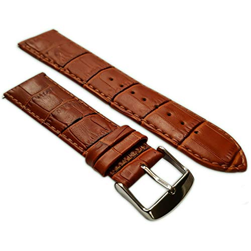 16 mm Uhrenarmband echt Leder Mock Croc Band Herren Edelstahl gepolstert Schnalle Tan/Tan von Jewellers Tools