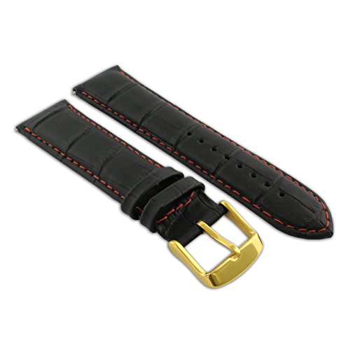 16 mm schwarz & rot Echtleder Mock Croc Uhrenarmband Band Herren Krokodil Gepolsterte Gold Schnalle von Jewellers Tools