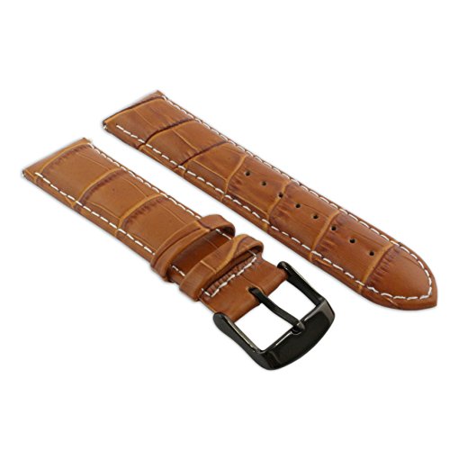 20 mm Tan Echt Leder Mock Croc Uhrenarmband Band Herren Krokodil gepolstert schwarz Schnalle von Jewellers Tools